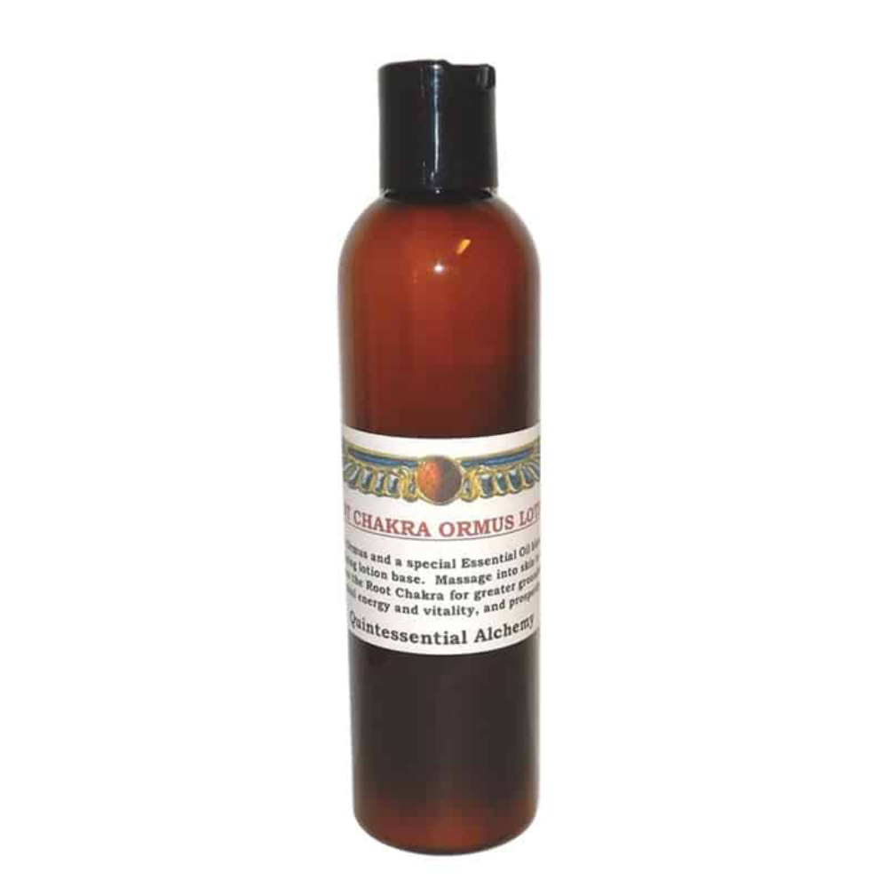 Root Chakra Ormus Lotion 120ml bottle with a label on a white background
