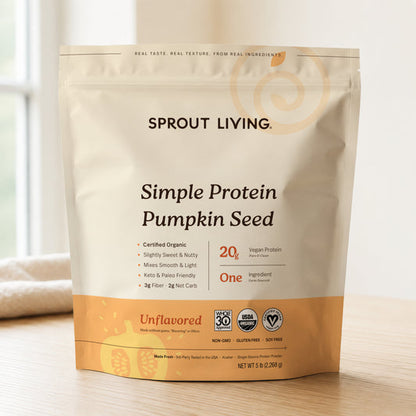 Organic Plant Protein Powder - Sprout Living Simple Protein Pumpkin Seed package with nutritional details.