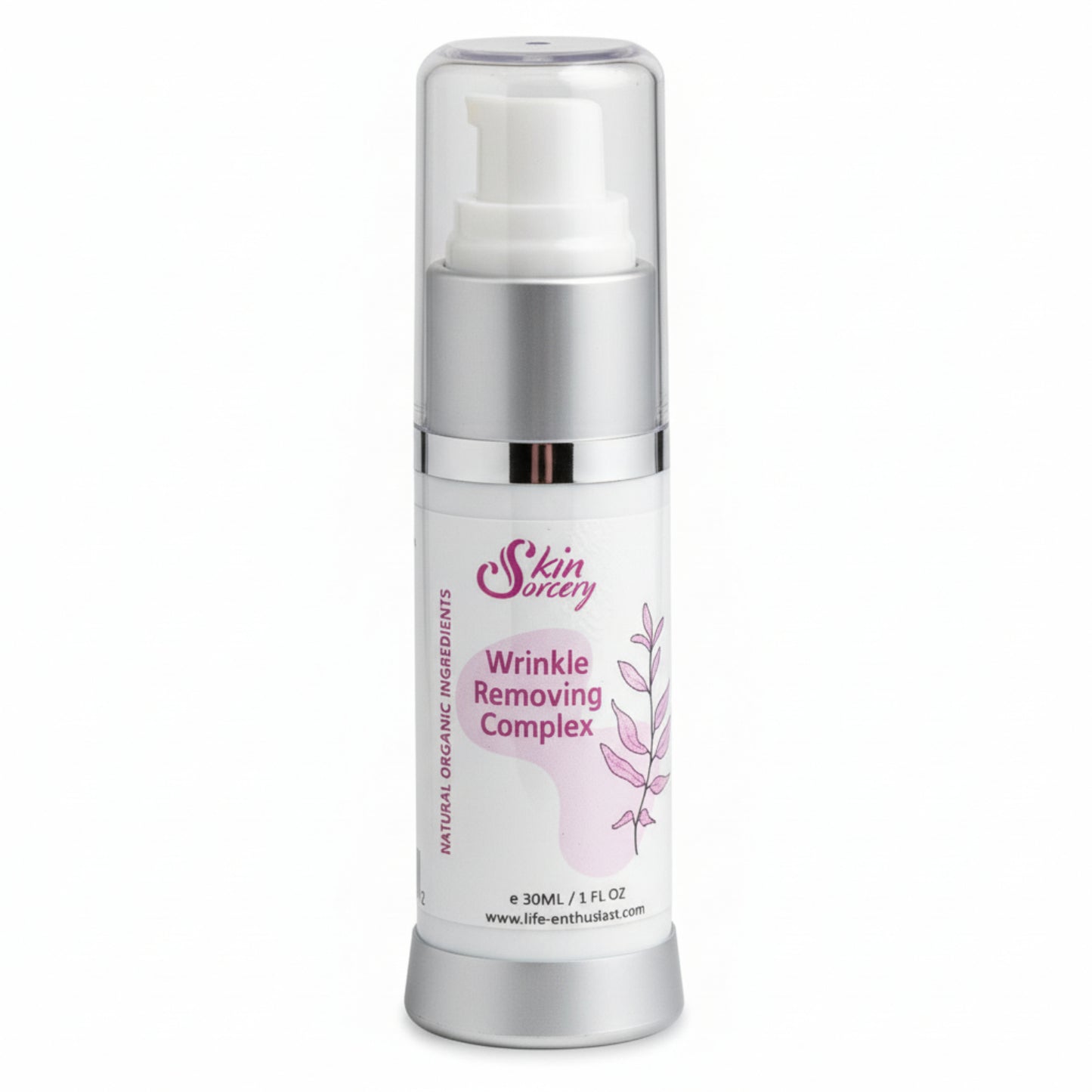 Skincare bottle labeled 'Wrinkle Removing Complex' on a white background