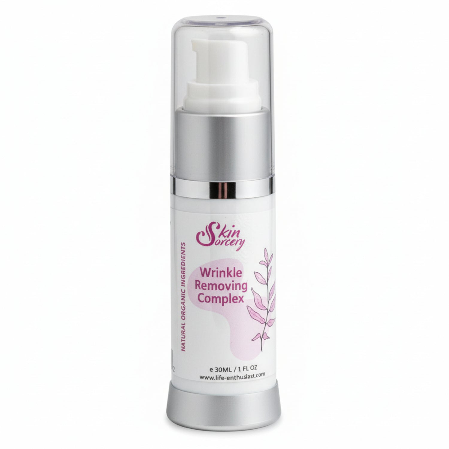 Skincare bottle labeled 'Wrinkle Removing Complex' on a white background
