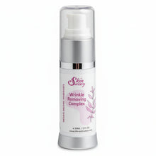 Skincare bottle labeled 'Wrinkle Removing Complex' on a white background