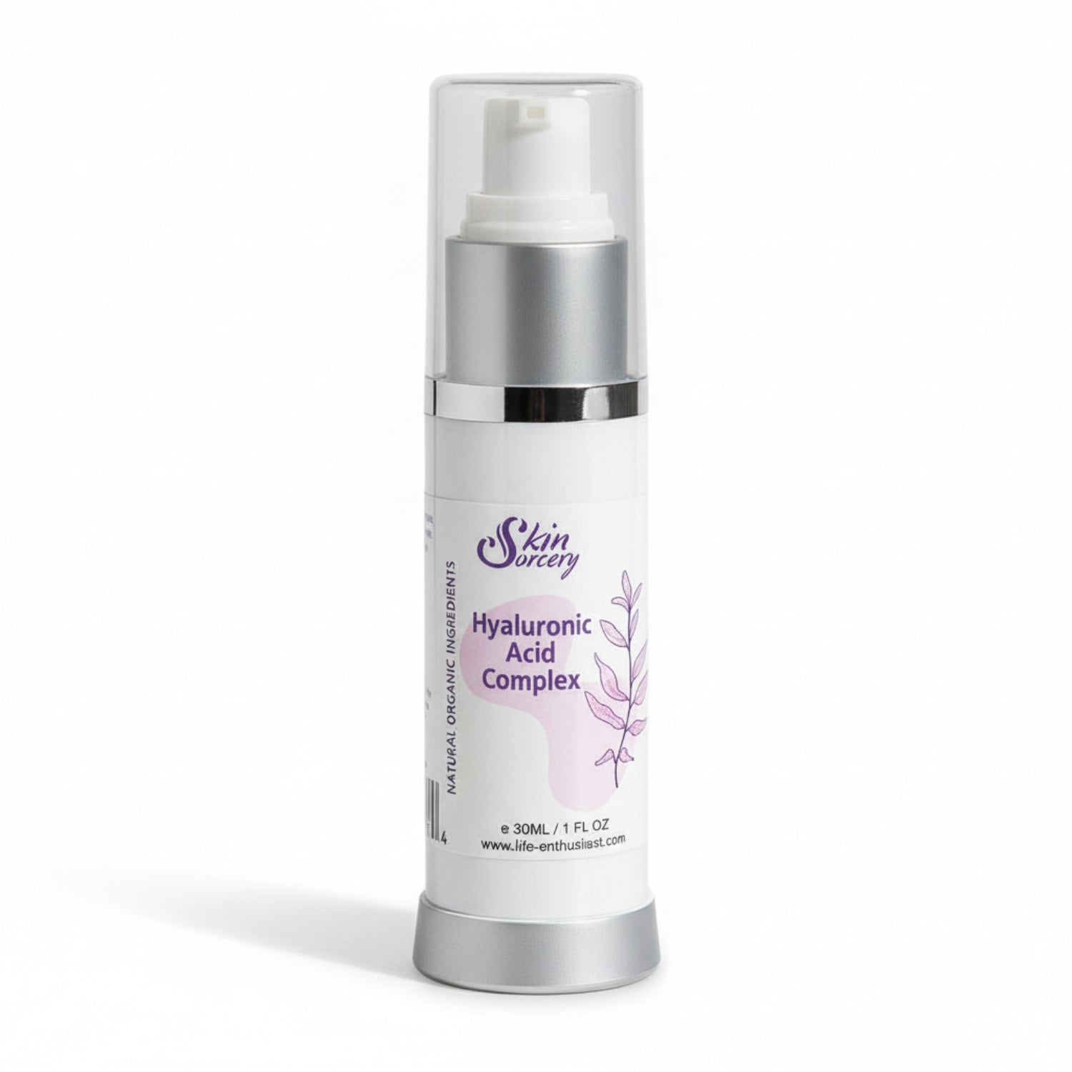 Skincare bottle labeled 'Skin Socery Hyaluronic Acid Complex' on a white background