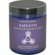 blue jar with purple label 'SuperTonicHerbs Empath' on a white background