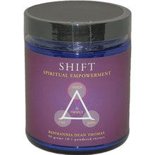 Jar labeled 'Shift Spiritual Empowerment' with purple label and black lid on white background