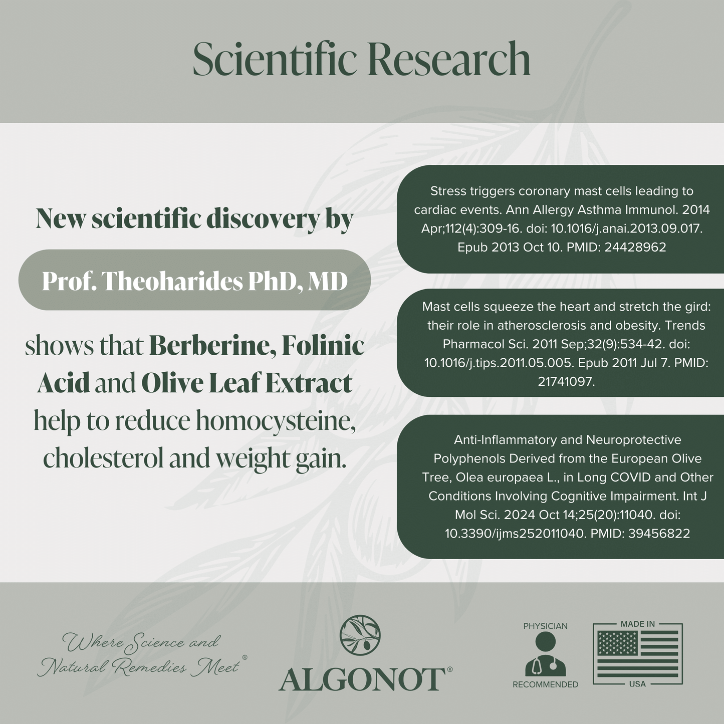 Scientific research on Cardiovascular Health Supplement featuring berberine, folinic acid, olive leaf extract for heart health.