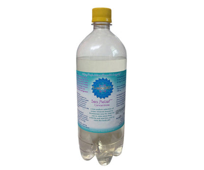Clear bottle with a yellow cap and blue label on a white background