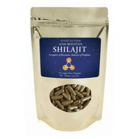 Shilajit - Fulvic Mineral Supplement in a silver pouch with capsules visible inside.