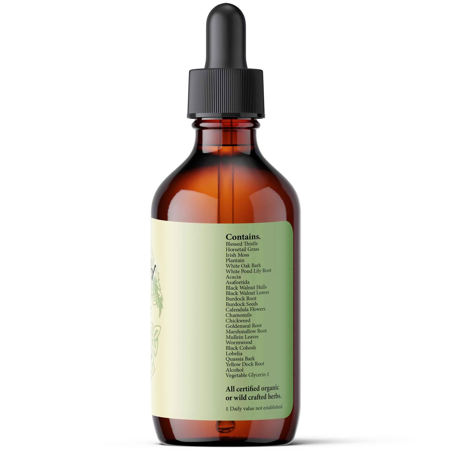 Brown glass bottle with dropper on a white background