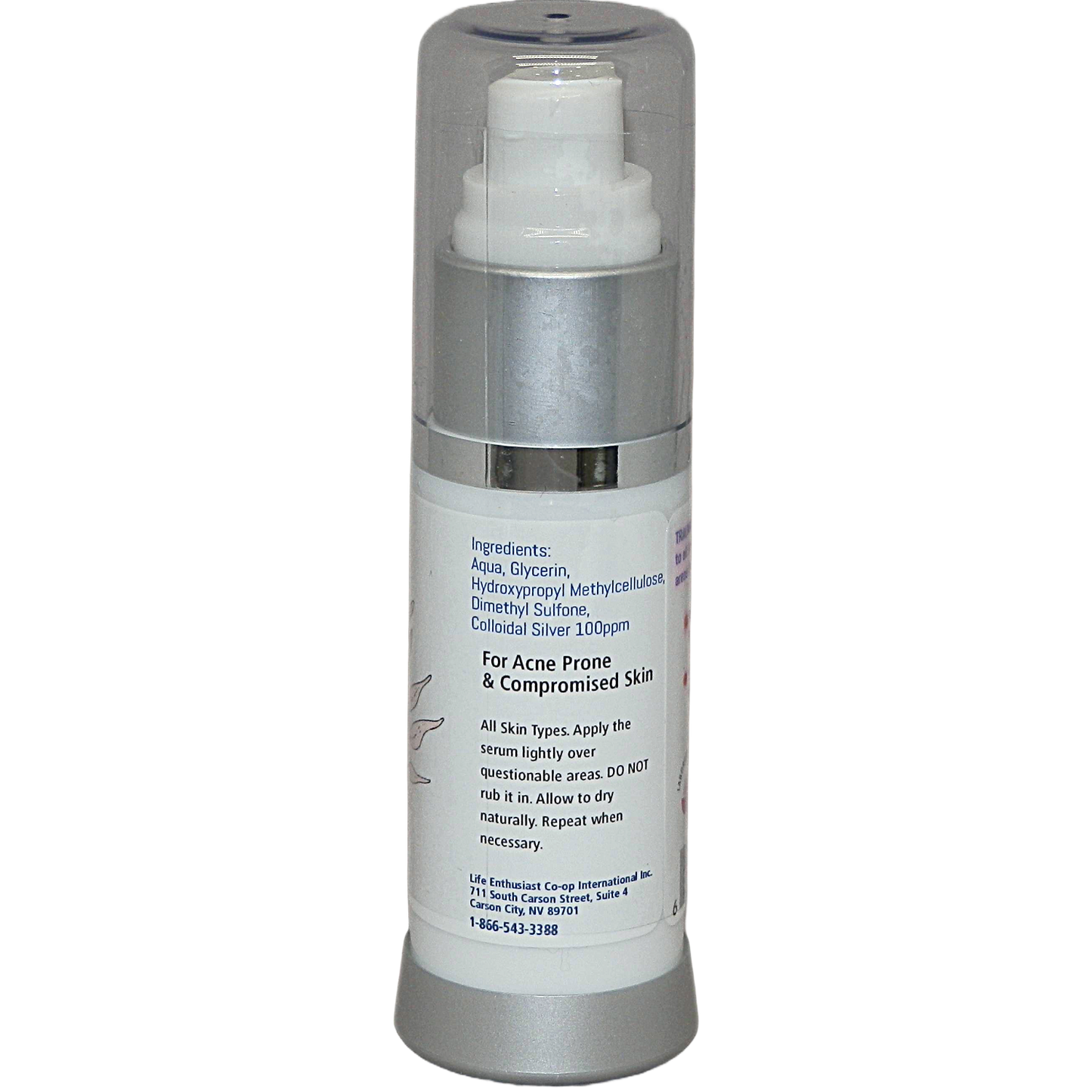 Skincare bottle with Ingredients label on a white background