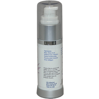 Skincare product with pump and label on a white background