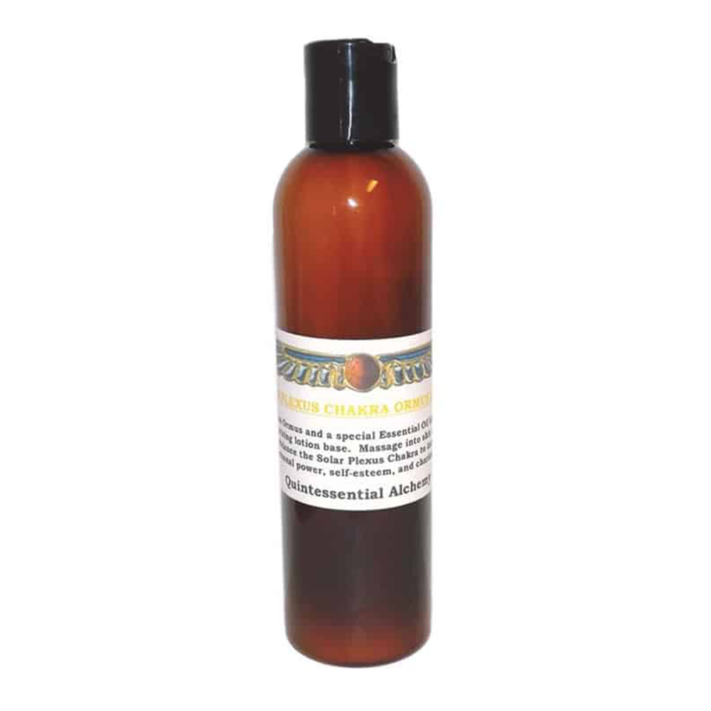 Brown bottle Solar Plexus Chakra Ormus Lotion 240ml with a label on a white background