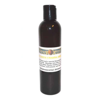 Black bottle Solar Plexus Chakra Ormus Oil 120ml with a label on a white background
