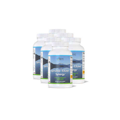 Bundle of Spirulina and E3Live Synergy bottles showcasing Cyanobacteria Phycocyanin and Chlorophyll Synergy Support