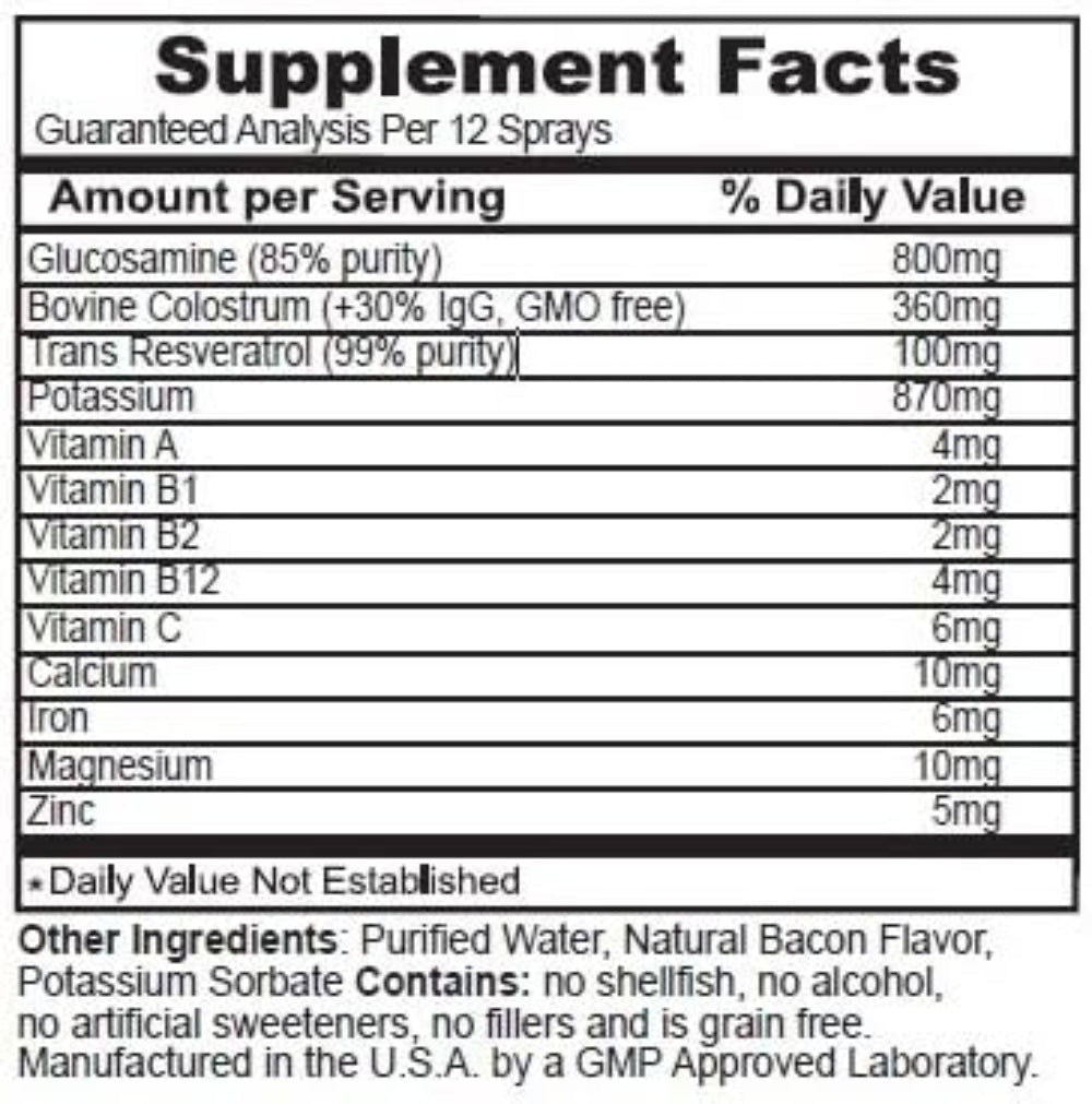 Supplement facts of Stem Cell Worx Pet Cell Worx label with detailed nutritional information per serving