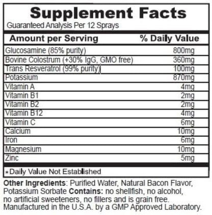 Supplement facts of Stem Cell Worx Pet Cell Worx label with detailed nutritional information per serving