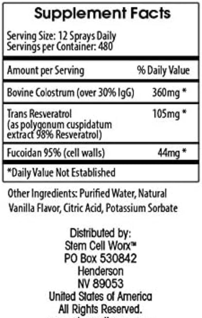 Supplement facts label with detailed nutritional information and branding details.