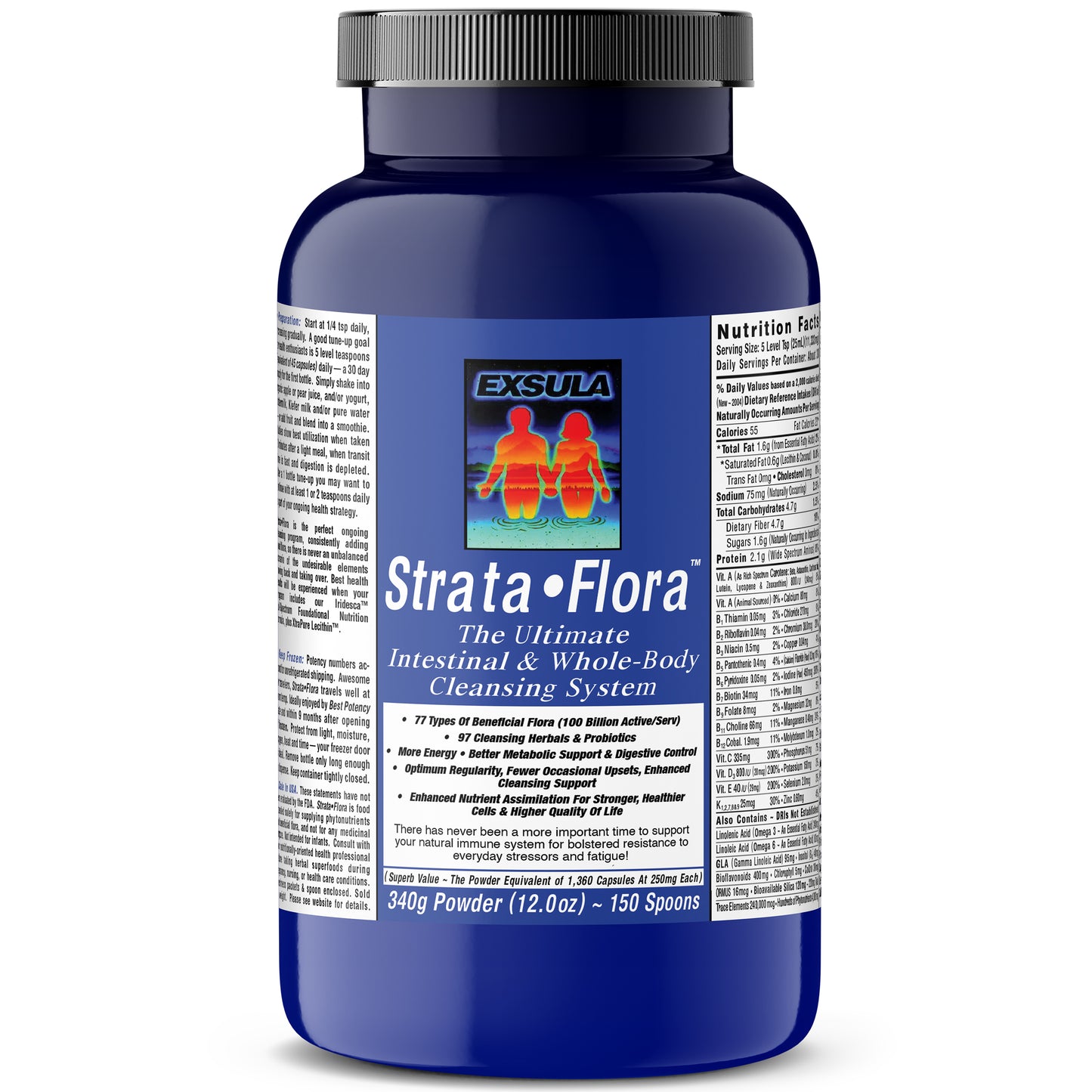 Strata-Flora front panel label showcasing exsula logo and product name