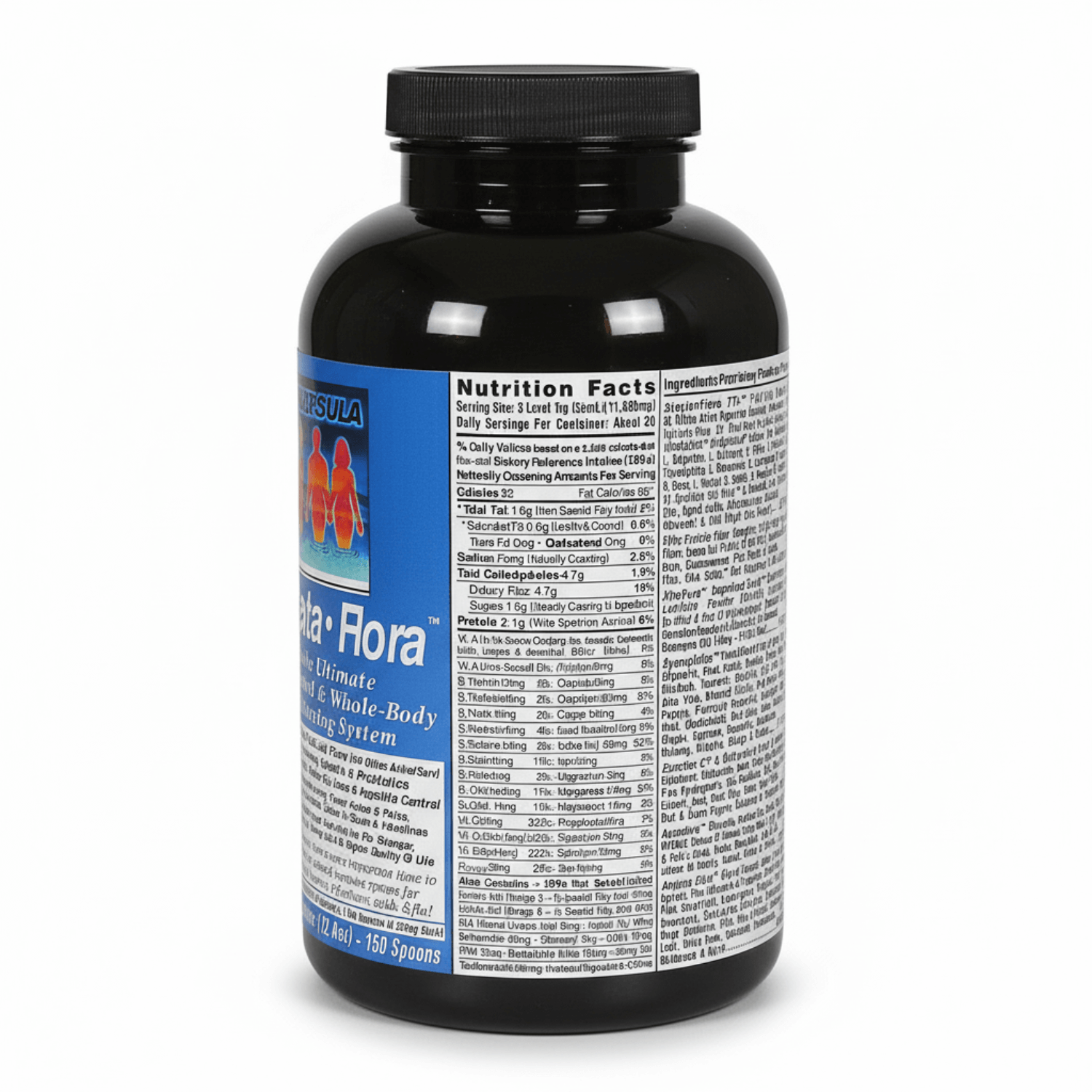 Strata-Flora Superfood Probiotics bottle showcasing nutrition facts and ingredients for gut health.