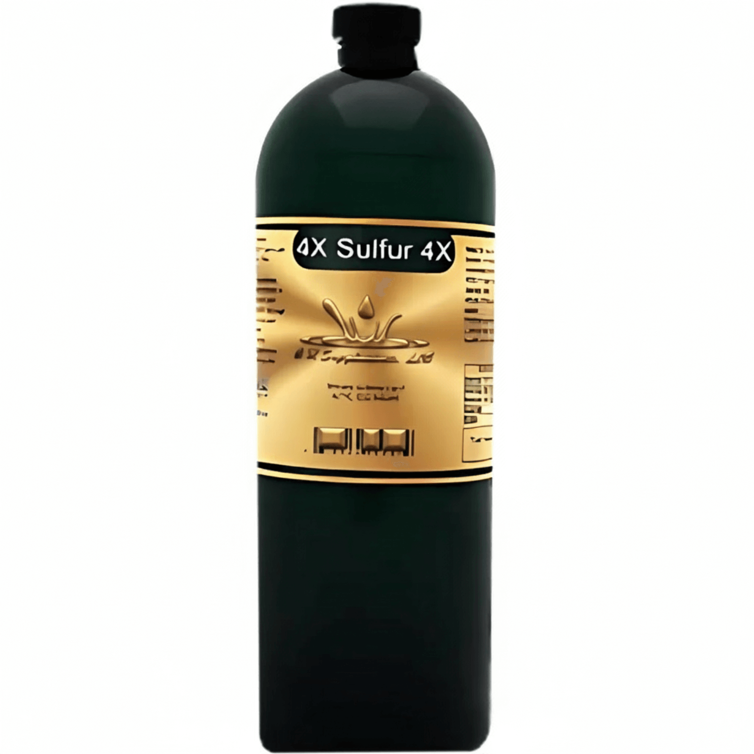 Black bottle with gold label featuring '4X Sulfur 4X' on a white background