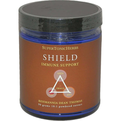 SuperTonicHerbs Shield product jar for Chinese Herbs for Immune Support, featuring ORMUS and herbal extracts.
