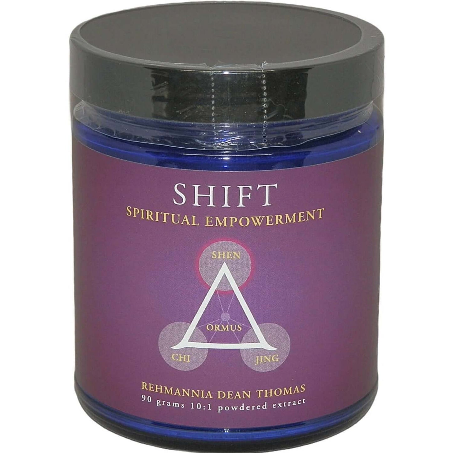 Shift product container labeled 'Chinese Herbs for Emotional Balance' and 'Spiritual Empowerment' with ORMUS.