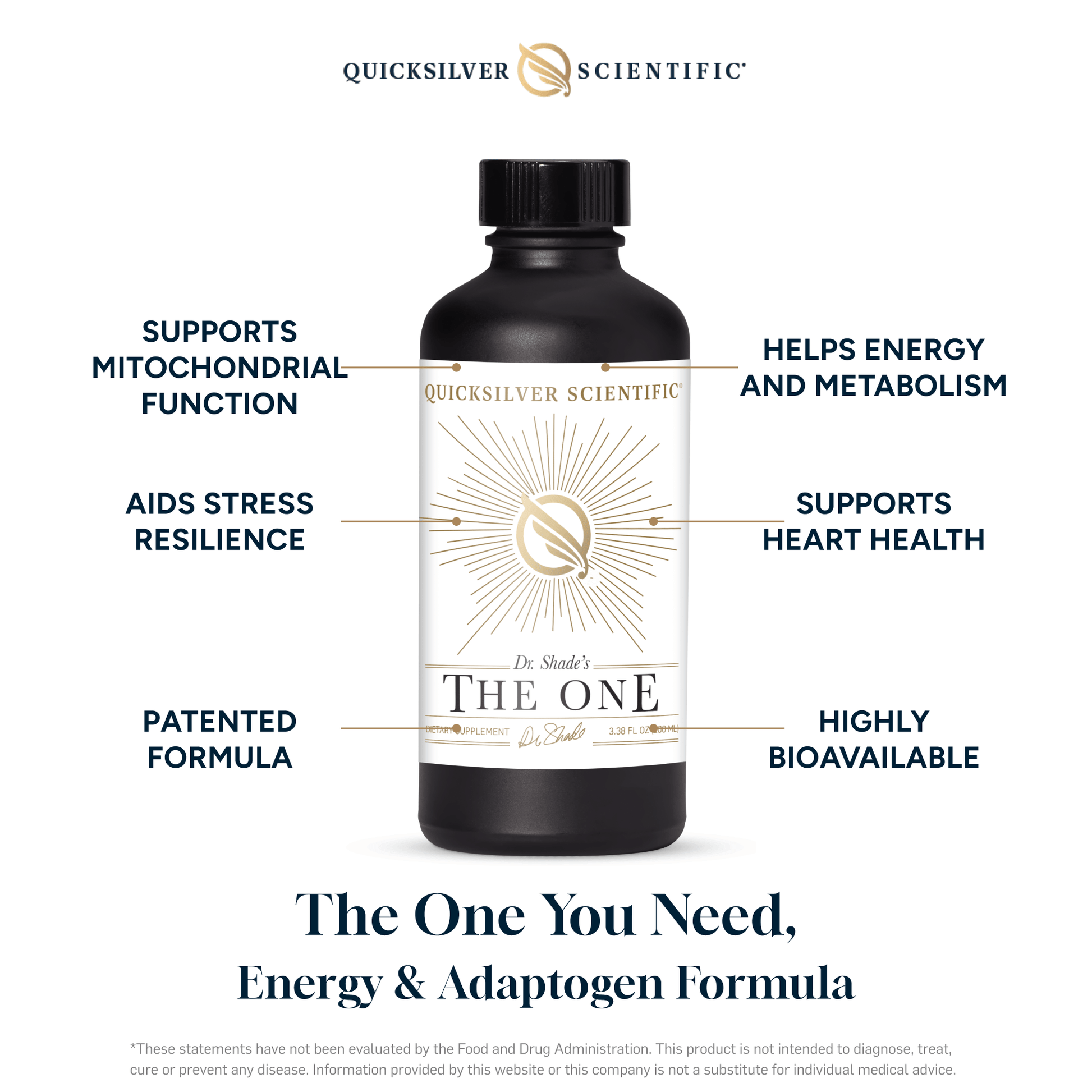 Bottle of Quicksilver Scientific The ONE, a Nanoemulsified Mitochondrial Optimizer supporting energy and metabolism.
