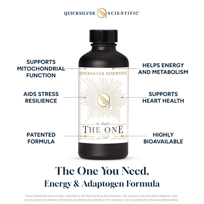 Bottle of Quicksilver Scientific The ONE, a Nanoemulsified Mitochondrial Optimizer supporting energy and metabolism.