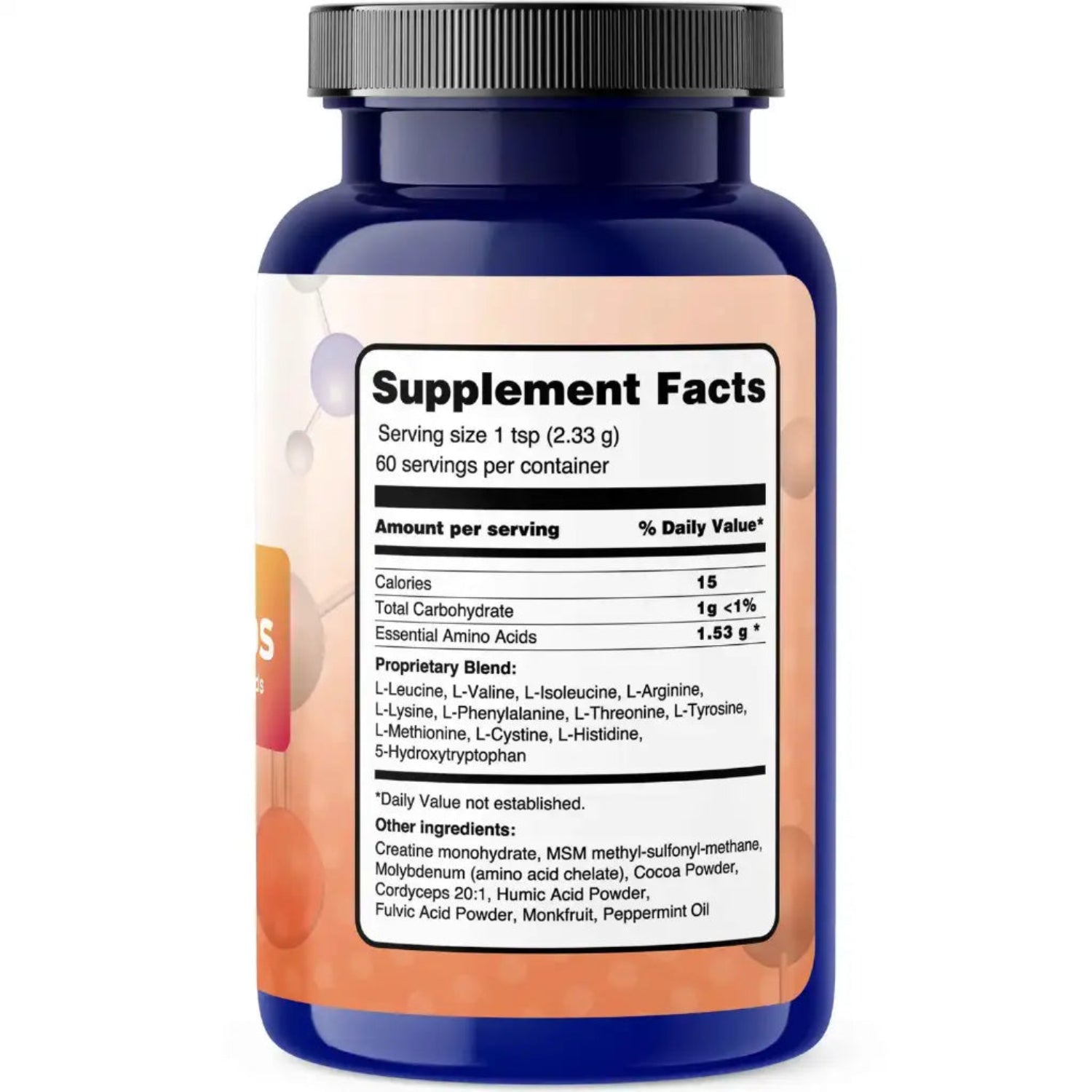 Supplement bottle with a label showing 'Supplement Facts' on a white background