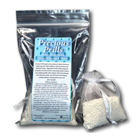 Precious Prills 3oz For Hydration and Water Alkalizing package and instructions for energized water preparation.