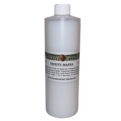 Bottle of Trinity Manna with a label on a white background