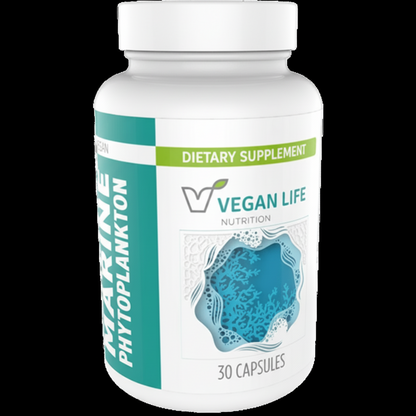 Vegan Life Marine Phytoplankton 30 capsules dietary supplement bottle on a white background