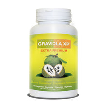 Supplement bottle labeled 'Graviola XP Extra Premium' on a white background