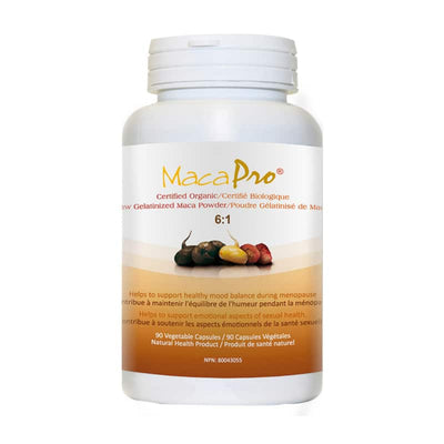 MacaPro supplement bottle on a white background