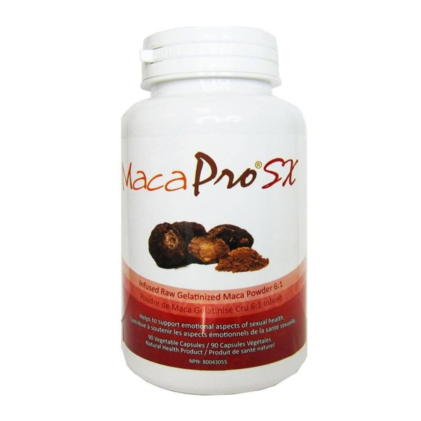 Maca Pro SX supplement bottle on a white background