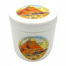 Container of Ocean Mineral Powder with visible label on a white background