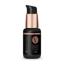 Vaginal Hydration Serum for Menopause by Golden Hour in a sleek black bottle with a pump applicator.
