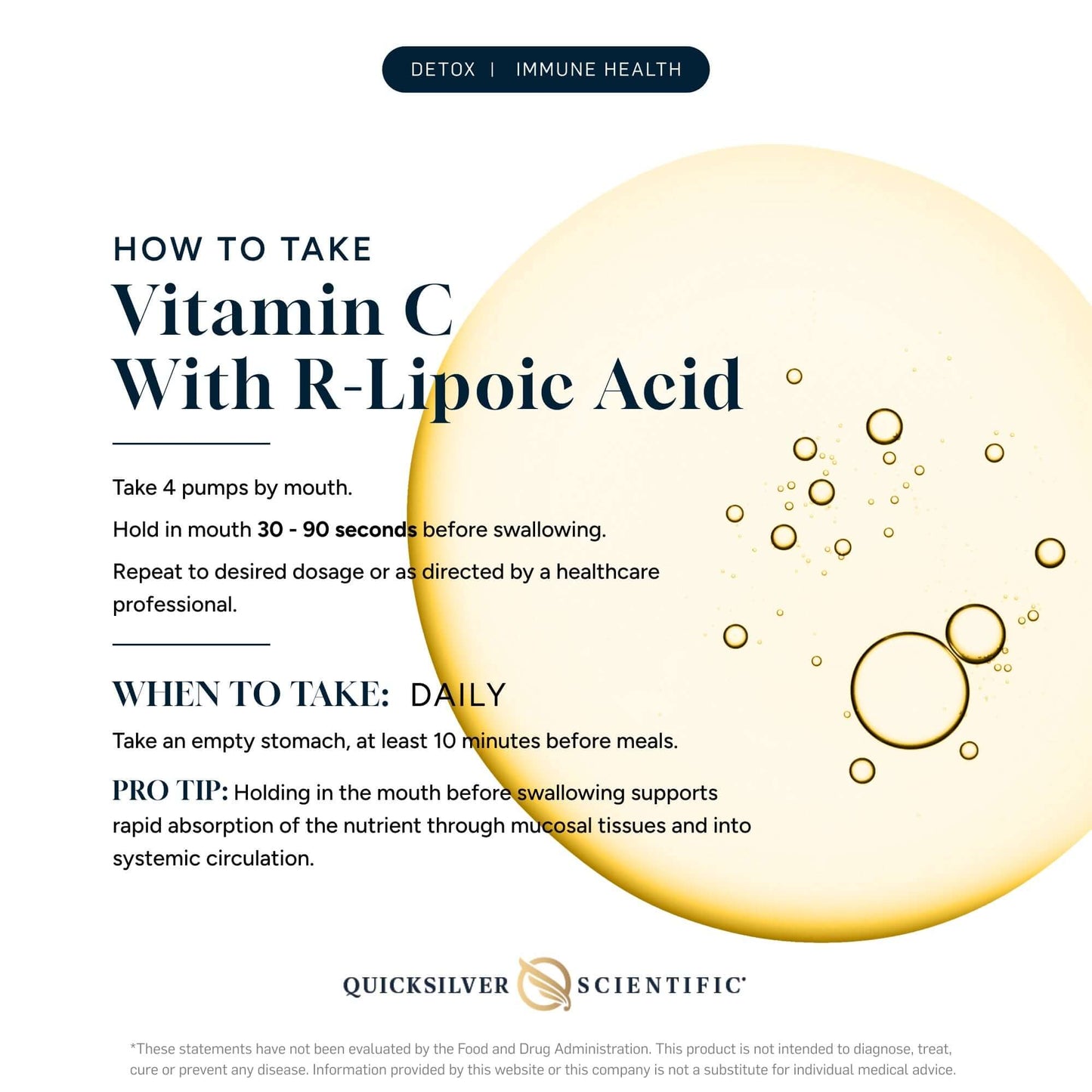 Fast-Acting Glutathione Support Formula instructions for Vitamin C with R-Lipoic Acid by Quicksilver Scientific.