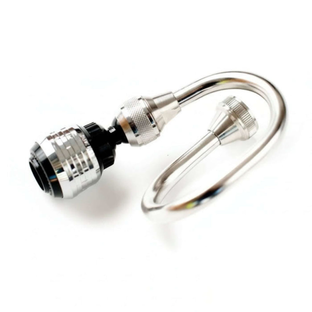 Metallic connector on a white background