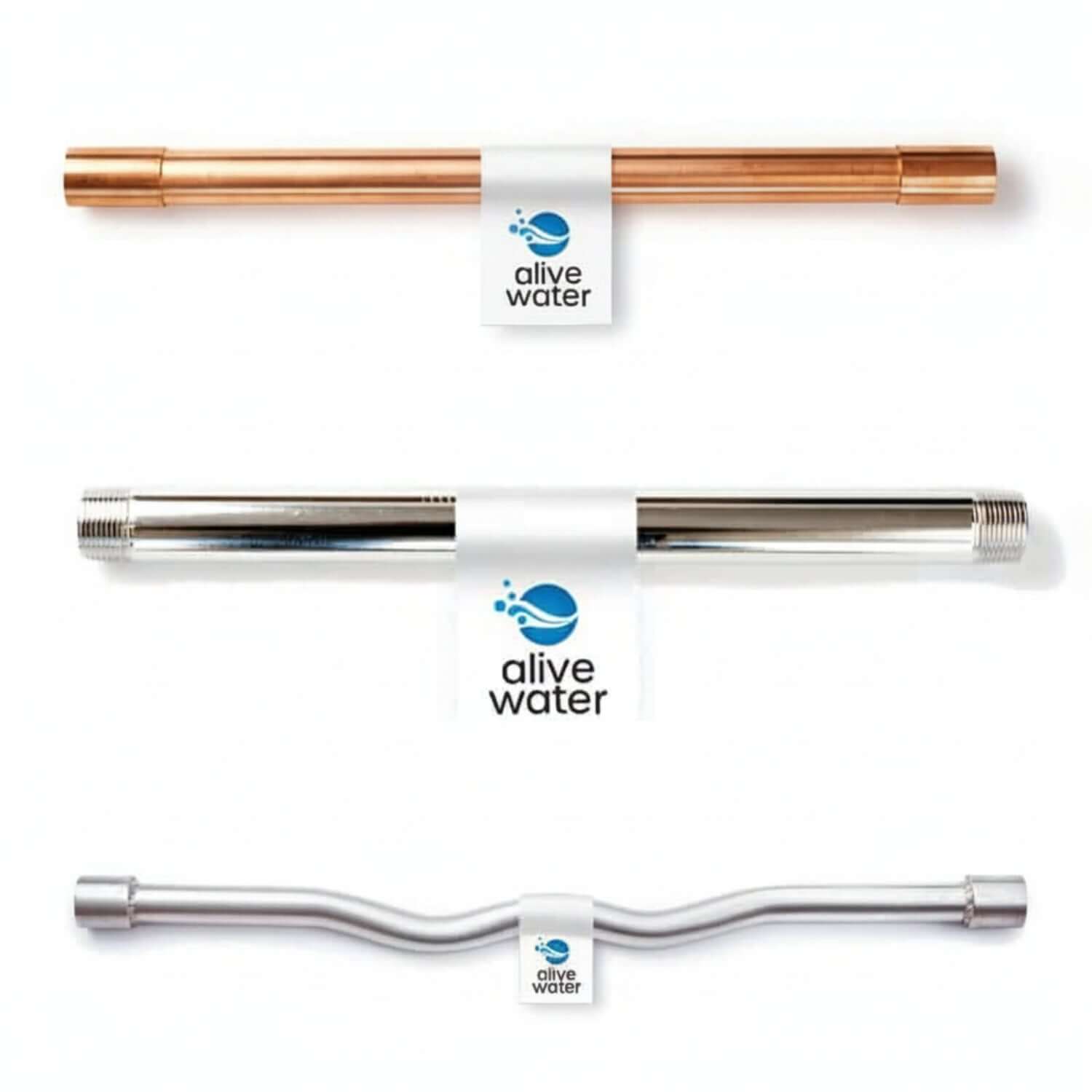 Vortex Water Revitalizer stainless steel, copper, and aluminum tubes designed for water revitalization.
