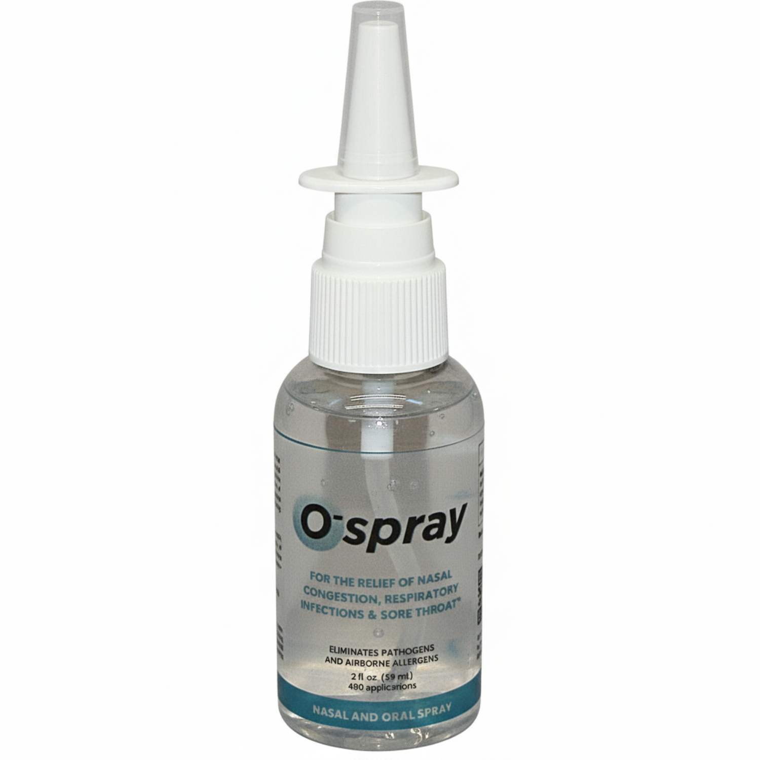 O-spray nasal spray bottle on a white background