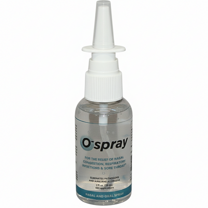 O-spray nasal spray bottle on a white background
