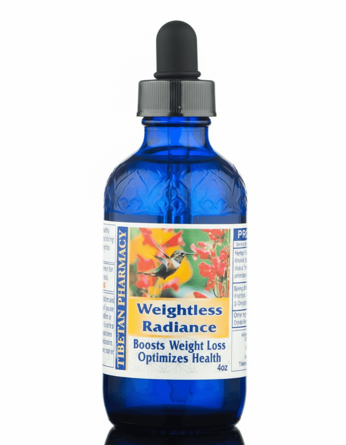 Bottle of 'Weightless Radiance' with a dropper on a white background