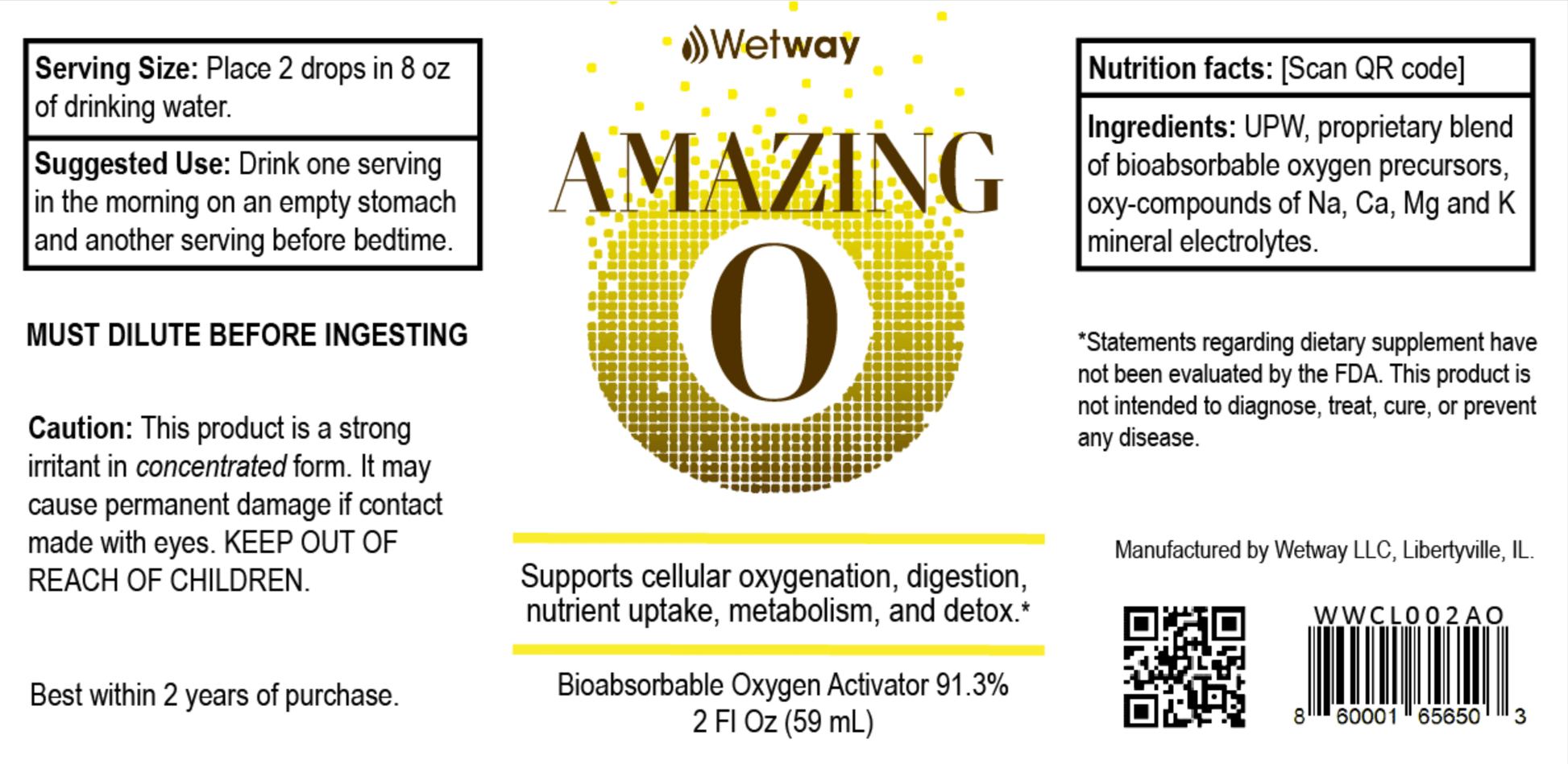 Label of Wetway Amazing O supplement with text and branding