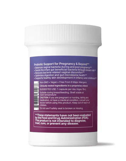 Probiotic for Maternal Microbiome supplement designed for pregnancy support and infant health.