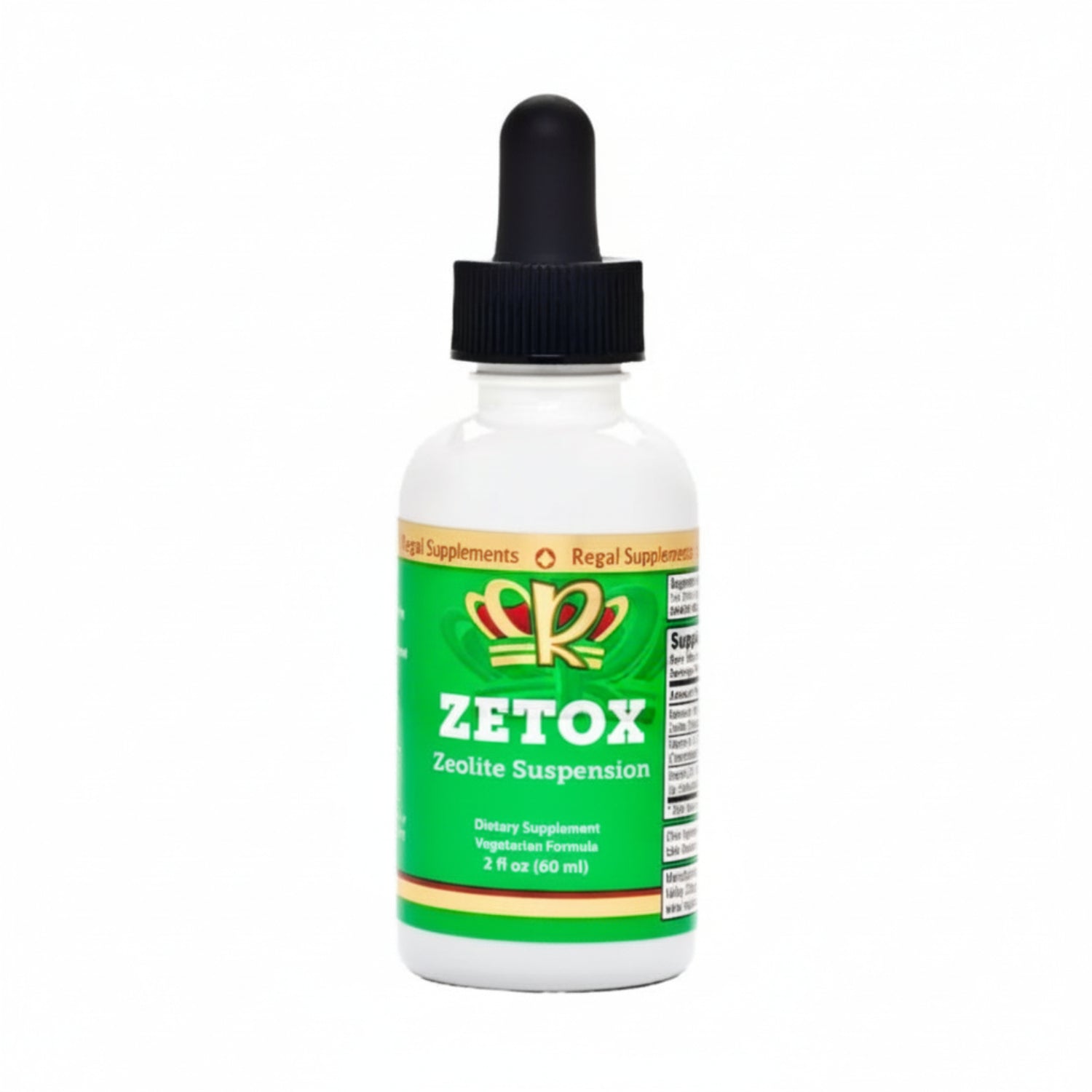 Zetox Zeolite Suspension bottle with dropper on a white background