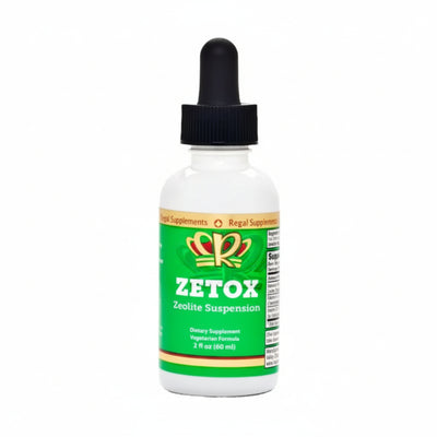 Zetox Zeolite Suspension bottle with dropper on a white background