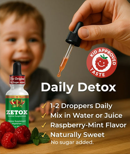 ZETOX Daily Detox supplement with a child in the background
