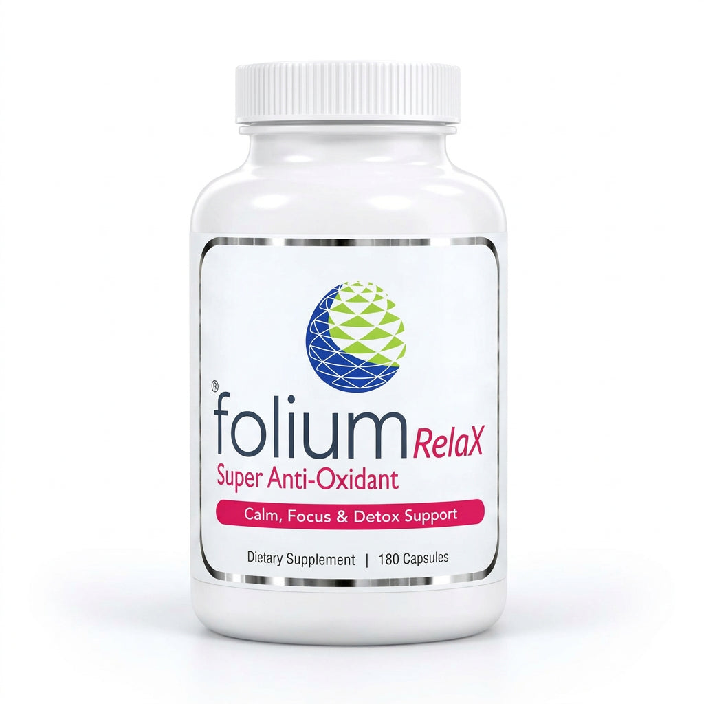 RelaX Super Antioxidant dietary supplement bottle for stress relief supplement, promoting calm and focus with 180 capsules.