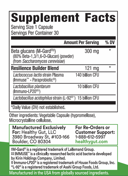 Supplement facts for HoloImmune - Adaptogenic ParaProbiotic, a premium immune supplement by Healthy Gut.