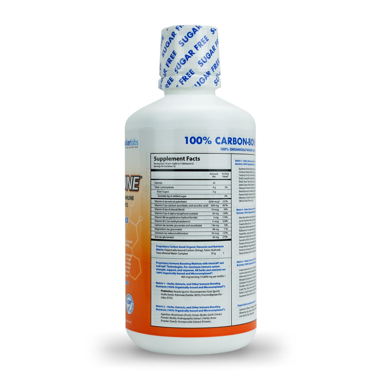 intraIMMUNE liquid supplement bottle featuring comprehensive immune support nutritional information.